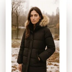 Sam Edelman Charcoal Puffer Coat with Faux Fur Trim